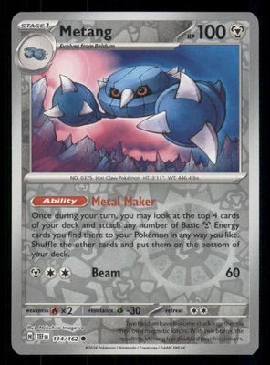Metang SV05: Temporal Forces #114/162 Common Reverse Holo Pokemon NM - Image 1 of 2