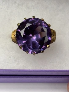 Anello alessandrite tondo grande vintage in oro giallo 14 kt misura 6,25 - Foto 1 di 8