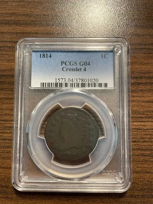 1814-P Crosslet 4 Four Classic Head Large Cent 1C PCGS GOOD 04 G04 G 4 - Image 1 of 4