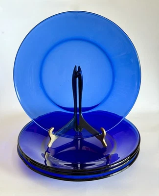 VTG Cobalt Blue ANCHOR HOCKING Royal  Blue 10” Dinner Plates Set of 4 - Image 1 of 4