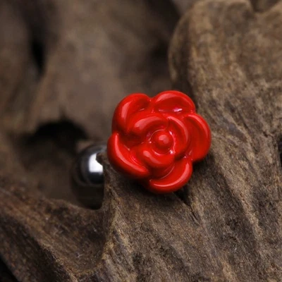 Vibrant Rose Blossom Cartilage Tragus Earring 18ga - Image 1 of 2