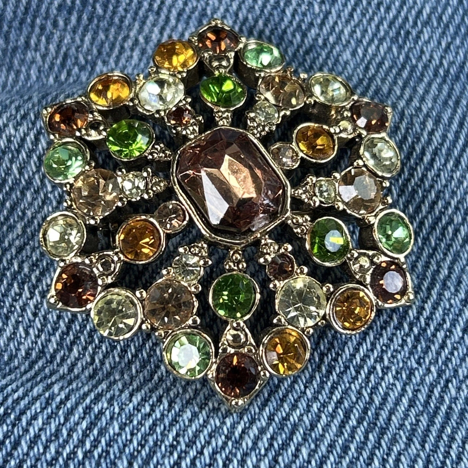 Liz Claiborne? Broche Diamantes de Imitación Bronce, Dorado, Ámbar, Verde Colores Otoño por LC Foto 1 de 4