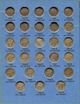 Juego corto W@W Mercury Dime 1940-45 p,d,s (18 monedas de diez centavos) ¡Bonito juego!!!! Foto 1 de 2