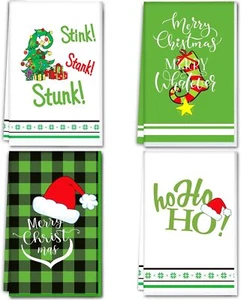 4 PCS GRINCH Christmas Kitchen Hand Dish Towels Christmas Gift for Kids Family - Picture 1 of 7