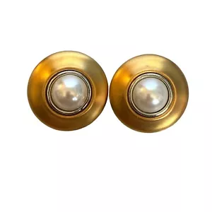 Anne Klein Couture raros discos de colección de los años 80 y clip de cabujón blanco en pendientes OS - Imagen 1 de 8