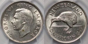 PCGS Graded AU58 New Zealand 1943 Florin 2/- Almost Uncirculated Silver Coin - Picture 1 of 3