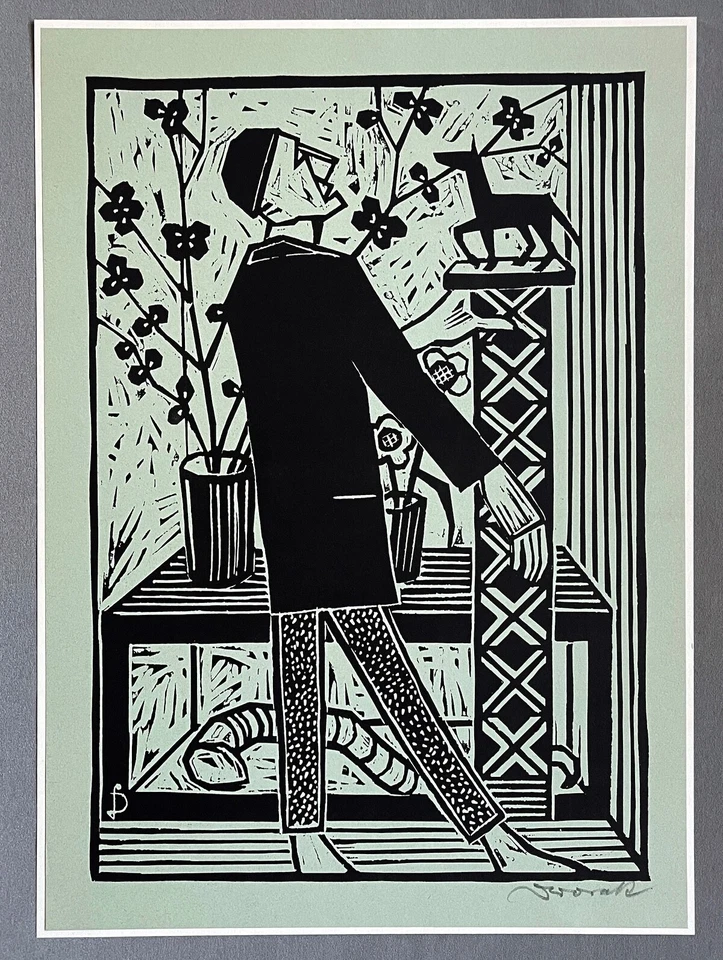 Friedrich Dworak Linol- bzw. Holzschnitt auf farbigem Papier - Sammlerglück - Bild 1 von 1