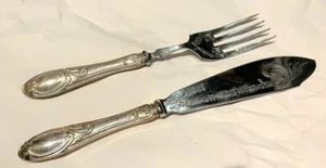 Vintage 800 Silver Handled Pair of Italian Serving Fork and Knife VGOOD COND - Picture 1 of 8