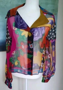 Emanuel Ungaro Parallele Button Front Silk Face Blouse Colorful Size 8 - Picture 1 of 7