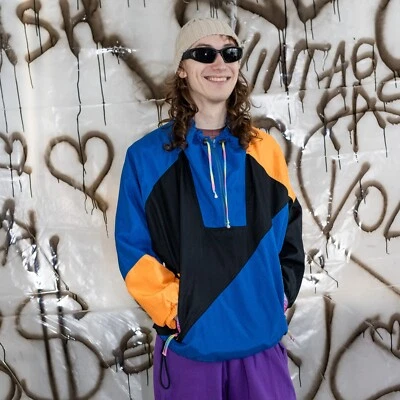 90's Vintage retro color block anorak track jacket in multi - Image 1 of 4