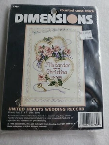 Cross Stitch Mini Kit  Dimensions United Hearts Wedding Record w/Charm #6730 - Picture 1 of 4
