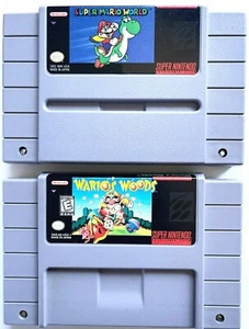 SNES SUPER MARIO WORLD & WARIO'S WOODS 2 AUTENTICI GIOCHI VINTAGE SUPER NINTENDO  - Foto 1 di 6
