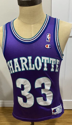 Vintage Alonzo Mourning Charlotte Hornets NBA Champion Basketball Jersey Men 36 Cover
