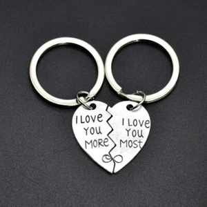 I Love You More I Love You Most Broken Heart Charm Key Ring Keychains Couple New - Picture 1 of 7