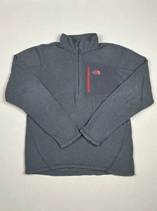 The North Face Men Size S Grey/Red Quarter Zip Fleece Jacket Winter Lightweight - Picture 1 of 8