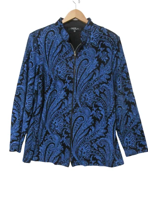 Talla 1X De Colección Onyx Nite Top Mujer Manga Larga Azul Brillante Negro Cachemira Cremallera Completa Foto 1 de 4