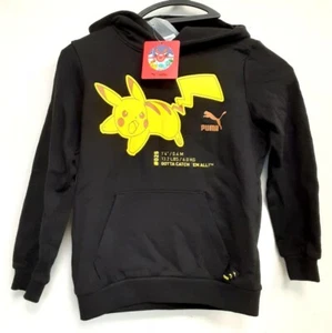 PUMA × Pokemon Pikachu Puma Black French Terry Pullover Hoodie XS Youth RG26/22 - Picture 1 of 7