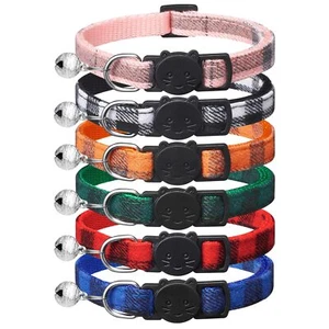6 Pack Classic Plaid Cat Collars with Bells - Breakaway Kitten Collar and Adj... - Picture 1 of 7