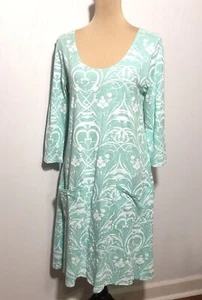 Fresh Produce Dalia Dress Womens Small Blue White Cotton 3/4 Sleeves Pockets - Picture 1 of 10