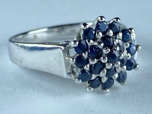 STERLING SILVER 925 CT Ring Thailand Dark Blue Clustered Stones - 3.8g / Size 7 - Picture 1 of 13