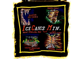 VINTAGE BLACK VELVET PAINTED ICE CAVES MTN NY PILLOW COVER WALL HANGING JAPAN - Picture 1 of 2