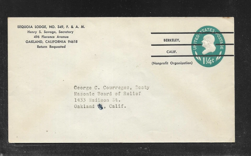 US Precancel Envelope: CA Berkeley - 3a7 1B 66 47; Used (Masons) - Image 1 of 1