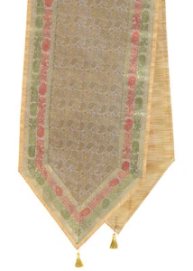 Gray Cream Table Runner Dining Decor Indian Banarasi Silk Brocade Paisley Cloth - Picture 1 of 2