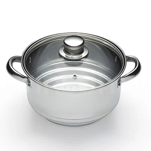 Stainless Steel Steamer Pot Pan Steam Food Cooker with Glass Lid Universal - Picture 1 of 6