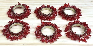 Vintage 6er Set Serviettenringe Perlen tiefrot Lucite - Bild 1 von 5