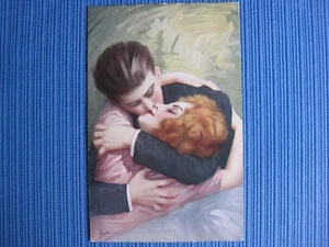 GUERZONI Vintage original signierte Postkarte Paar küsst Art Deco gewagt #1089 - Bild 1 von 3