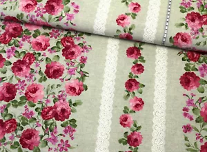 CANVAS Stoff Baumwolle Dekostoff Accessoires Rosenstreifen auf BEIGE EUR 11,98/m - Bild 1 von 1