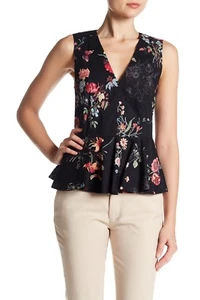 NWT $250 Rebecca Taylor Meadow Black Floral Peplum Blouse 917908T243 sz 0 - Picture 1 of 3
