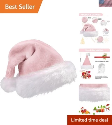 Sombreros de Papá Noel de Navidad para Adultos - Terciopelo Rosa, Suave, Cálido, Perfecto para Holida... Foto 1 de 4