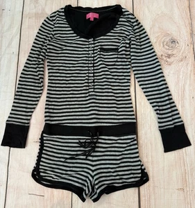 BW25 Victorias Secret Romper Pajama Long Sleeve Striped Thermal Womens Medium - Picture 1 of 7