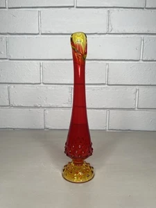 Vintage Fenton Glass Amberina Hobnail Swung Pedestal Vase UV Cadmium Glow MCM - Picture 1 of 14