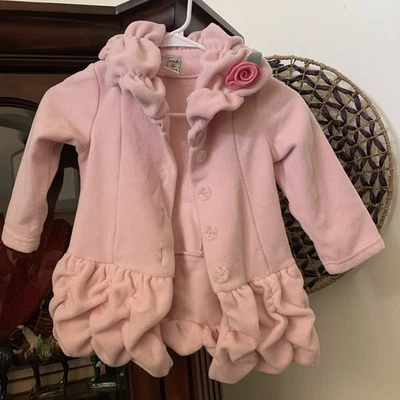 Mack and Co baby girl pink ruffled fleece Dress Coat HOLIDAY size 2T EUC - Image 1 of 4
