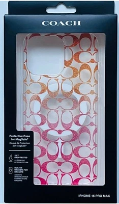 Coach iPhone 16 Pro Max Case MagSafe Signature C Pink Orange Sparkle Ombré New - Image 1 of 3