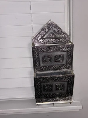 Винтажный серебряный и черный металлический подвесной ключ/магазин держатель #homedecor - Изображение 1 из 4