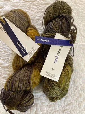 LOTE DE 2 ~ Calcetín Malabrigo SW Hilo de Lana Merino ~ #851 Turner Verde Oliva Tonal Foto 1 de 3