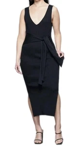 Nuevo con etiquetas Vestido Good American Body con Cinturón Negro Midi Acanalado Talla 3/US Grandes Aberturas Laterales - Imagen 1 de 8