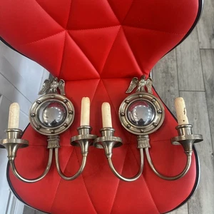 Early Antique Art Deco-arts&crafts nickel over brass sconces with eagle finials - Picture 1 of 14
