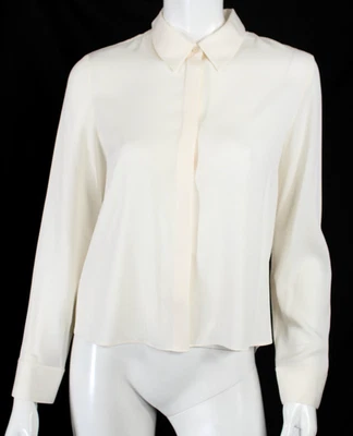 THE ROW Ivory White Silk Crepe Collared Button-Front Long Sleeve Blouse 10 - Image 1 of 4