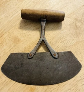 PRIMITIVE ANTIQUE STEEL/WOOD FOOD, HERB CHOPPER, VG CONDITION BLADE - Picture 1 of 7