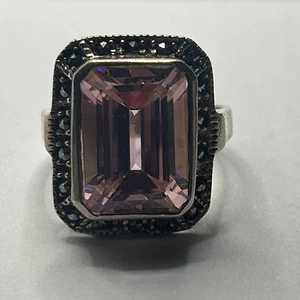 Sterling Silver Pink Ice CZ Ring with marcasites Sz 7, 925 - Picture 1 of 7