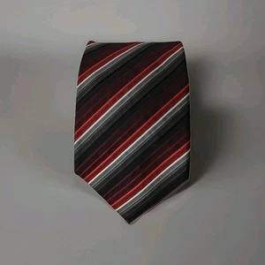 Croft & Barrow Krawatte schwarz rot silber weiß Streifen Herren Krawatte Polyester Vater - Bild 1 von 6