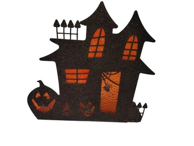 Partylite Black Halloween Spooky Haunted House Votive Candle Holder Glitter - Photo 1/2