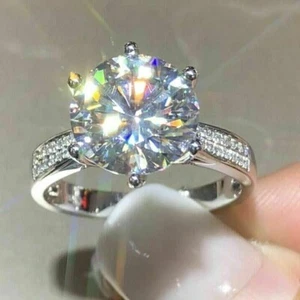 2 CT Round Moissanite Women's Engagement Wedding Ring 925 Sterling Silver - Picture 1 of 8