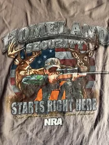 NRA T-Shirt Official Sportsmen Homeland Security Mens L Tan Double Sided Hunting - Picture 1 of 10
