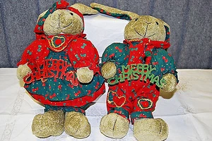 Merry Christmas Stuffed Bunnies Pair 15" Tall    X130 - Picture 1 of 12