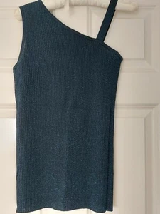Next size 10 one sleeve glitter ladies vest tops (x2 navy and cream) - Picture 1 of 7